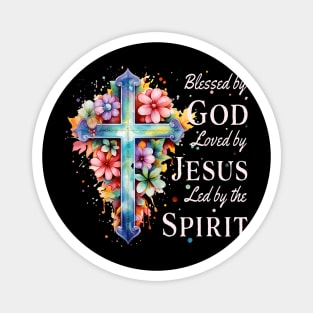 Blessed by God Loved by Jesus Floral Cross Christian Magnet